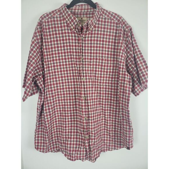Woolrich Button Front Shirt XL Mens Short Sleeve Red White Pocket Top - Picture 1 of 10